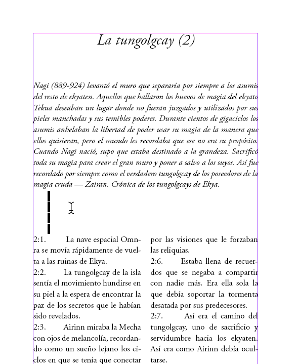 Ejemplo de espacio entre el título del capítulo y el texto